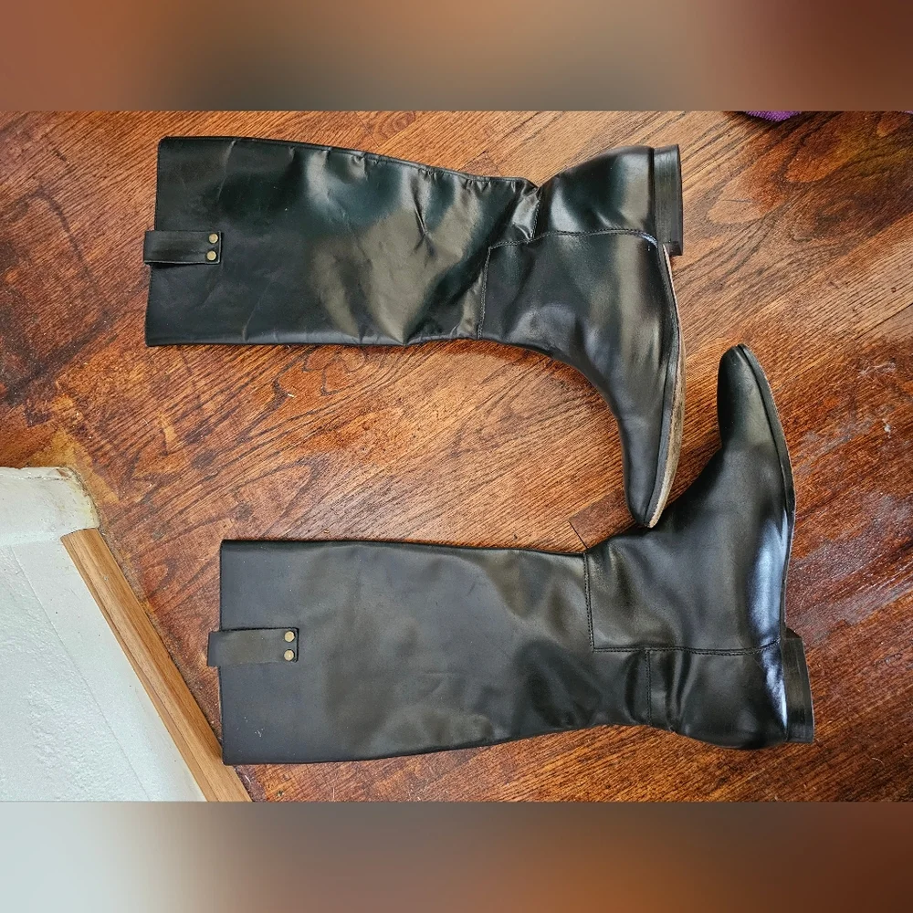 Michael Kors Zipper Accent Black All Leather Knee-High Grunge Rider Boots Sz 8.5